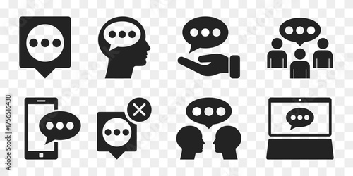 Communication vector flat icon set.