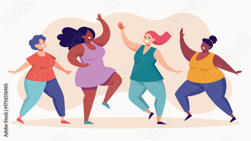 A dance class specifically designed for plussize individuals promoting body confidence and movement for all.. Vector illustration