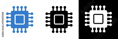 Simple microchip vector icon in flat and silhouette versions. Perfect for computer hardware, artificial intelligence, machine learning, electronics, and digital innovation design projects