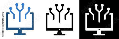 Modern monitor with network connection lines, symbolizing data transfer and technology integration. Perfect for digital communication, IT services, web development, and tech company branding