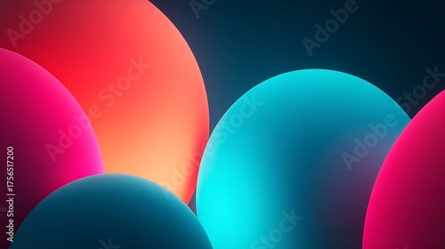 Abstract composition of large glowing spheres in vibrant red, pink, and blue circles Photo