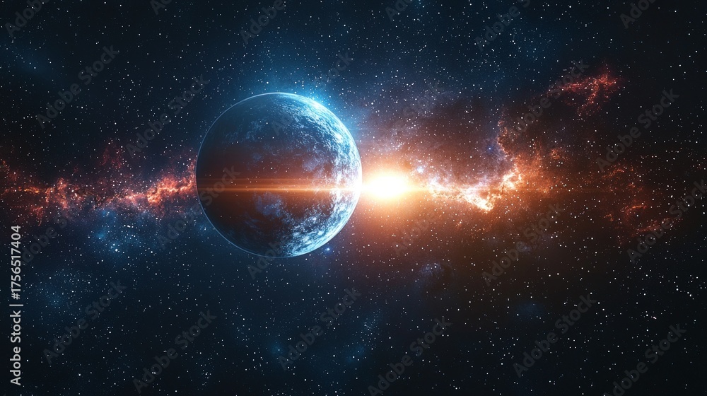 Fototapeta premium Cosmic Symphony - A Celestial Dance of Light and Worlds.