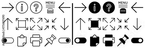 Navigational Icons in Minimalist Design: Clean and simple line-drawn icons guide the way, a universal language for digital and print. The symbols provide intuitive direction.