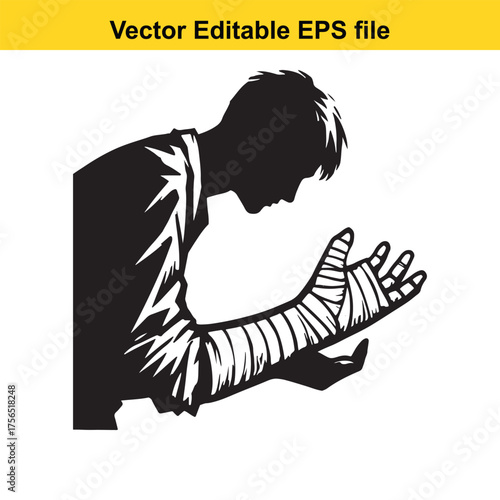  vector art of silhouette of a person with a bandaged arm reaching out