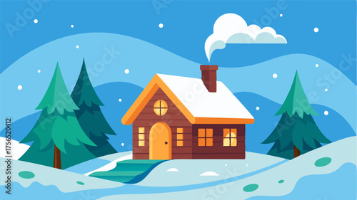 A cozy cabin nestled in a blanket of snow offering the perfect setting for a winter wonderland escape.