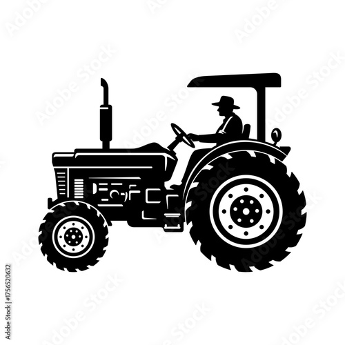 Farmer Driving Tractor Silhouette Vector Illustration