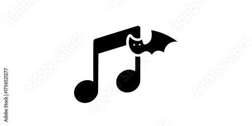 Spooky Playlist Musical Note with Bat Wing Flat Vector UI Icon