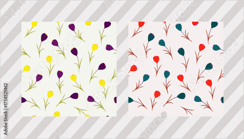 Floral, Flower, Botanical, Crocus, Tulip, Spring, Seamless, Pattern, Repeat, Decorative, Background, Wallpaper, Simple, Minimalist, Cute, Childish, Vector, Illustration, Design, Graphics, Yellow, 