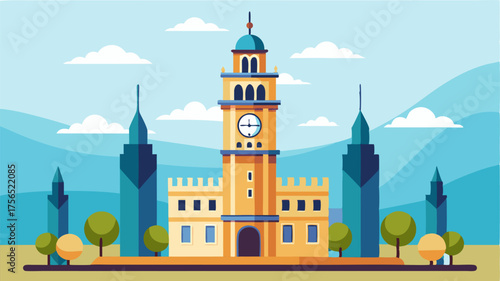 An imposing clock tower stands tall in the center of the square its intricate design a testament to the citys rich history.