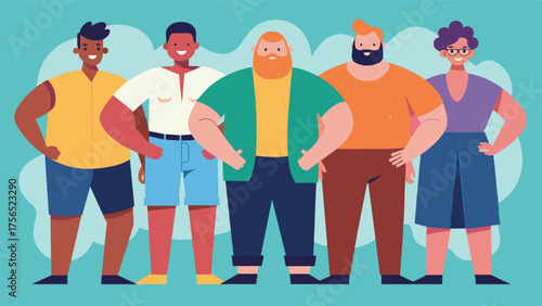 A clothing brand featuring men of all body types modeling their clothes promoting body inclusivity and diversity.. Vector illustration