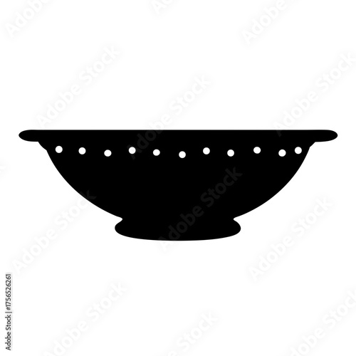 Silhouette image of a colander kitchen utensil with circular perforation design