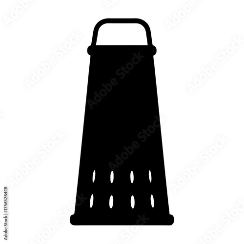 Stylized black grater silhouette with handle and elliptical grating holes