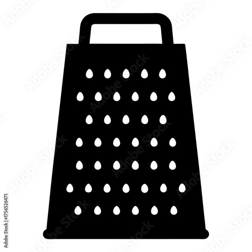 Black and white illustration of a box grater with an integrated handle