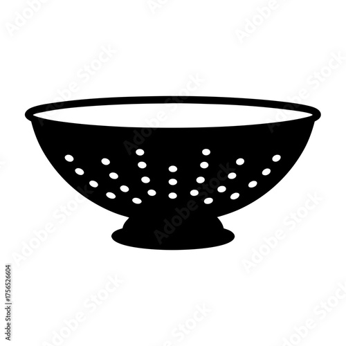 Stylized black and white image of a colander with white holes