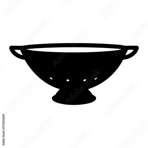 Silhouette of a kitchen colander with handles and pedestal base