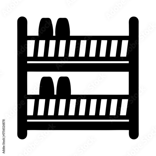 Minimalist Illustration of a Two Tier Shoe Rack with Shoes