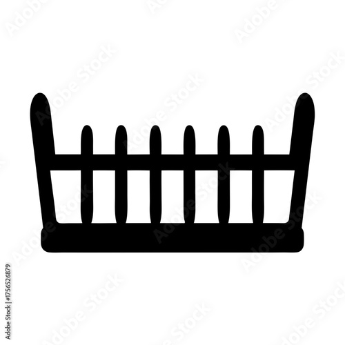 Silhouette Icon of Baby Cradle or Basket with Spindles and Handles
