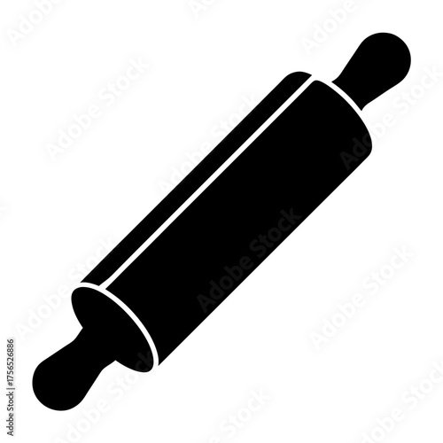 A solid black rolling pin, cooking utensil for dough and baking preparation