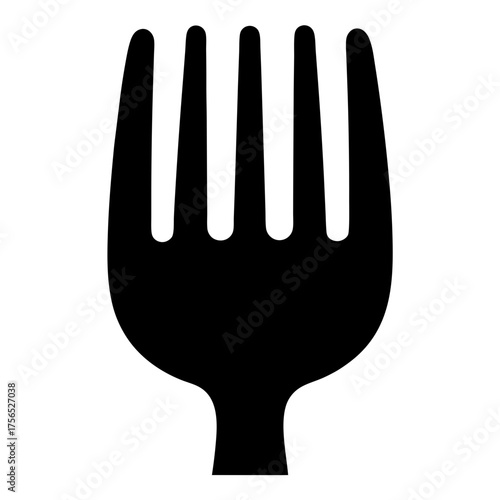 Stylized black fork with five tines isolated on a white background
