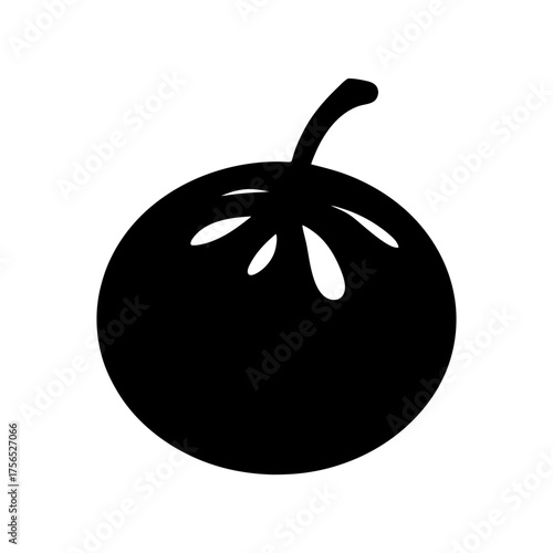 Simple silhouette of a tomato with stem and blossom end, food illustration