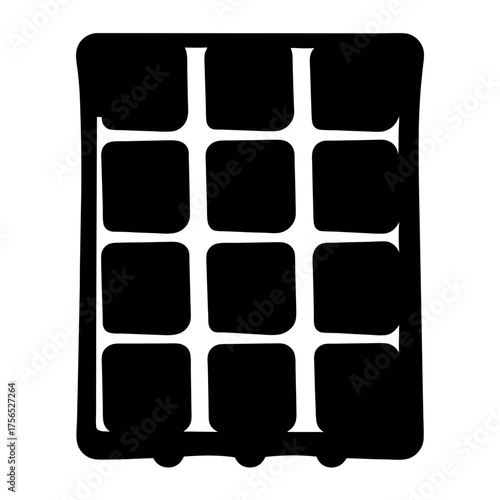 Stylized black and white image of a vintage suitcase with rounded edges