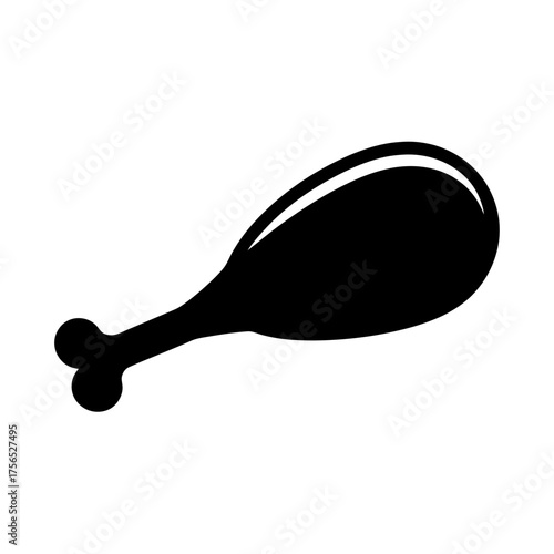 Black silhouette of a crispy fried chicken leg with bone on white