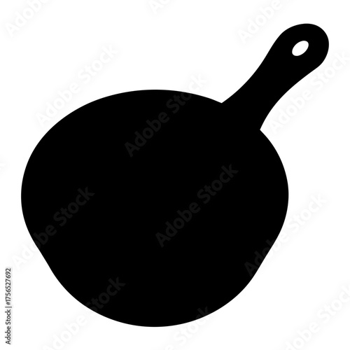 Stylized black silhouette drawing of a nonstick frying pan with handle