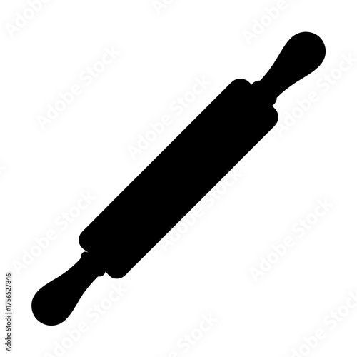 Black silhouette of a rolling pin isolated on a white background