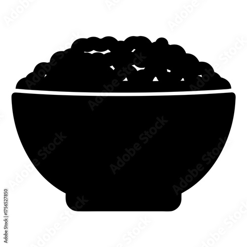 A bowl filled with a heap of food, displayed in silhouette style