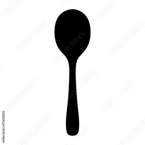 Simple black silhouette of a classic cooking spoon set against white background