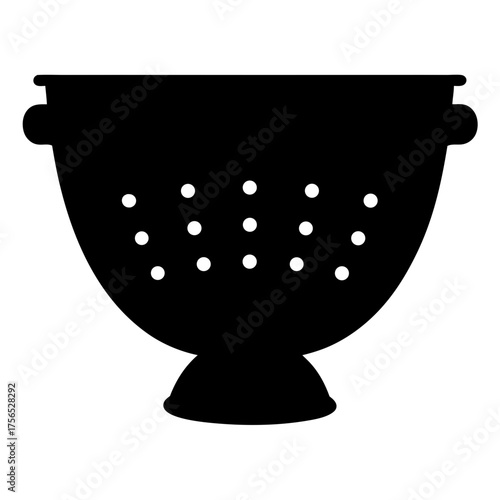 Black silhouette of a colander or strainer with round holes for drainage