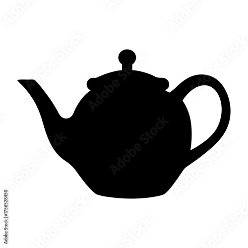 Silhouette of a traditional ceramic teapot with a round body and handle