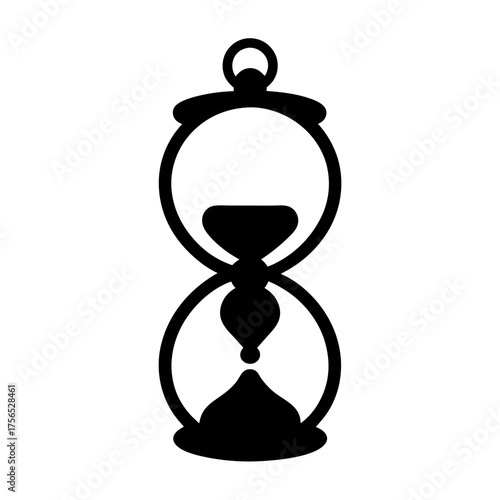 Stylized hour glass silhouette with circular framework representing the passage of time