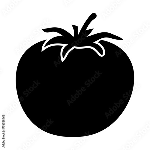 Minimalist depiction of a ripe tomato with simple black and white design