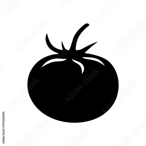 Silhouette of a ripe tomato with calyx and stem at the top
