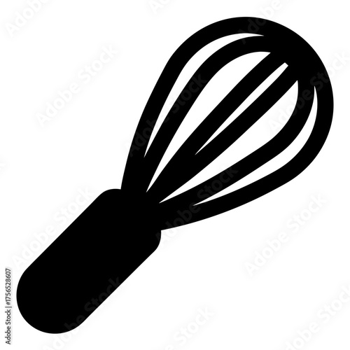 Simple black and white illustration of a cooking whisk on white background