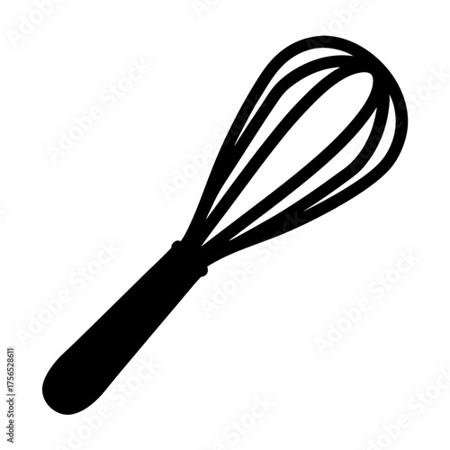 Illustration of a black kitchen whisk used for mixing ingredients together