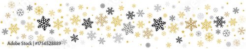 Christmas snowflakes border line. Winter gold snow Noel subtle background. Vector illustration
