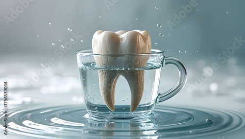 Artistic Close-Up of Dental Enamel Disintegrating with Bubbles and Ripples