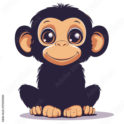 Adorable Baby Chimpanzee Sitting with Big Eyes and a Sweet Smile.