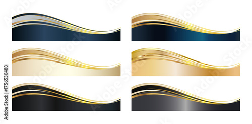 Elegant Bottom Letterhead Divider Templates, Business Separator Footer Illustration Set in Luxury Corporate Gold and Black Colors