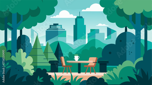 Amidst the trees and foliage hidden seating areas offer a peaceful escape from the bustling city below.