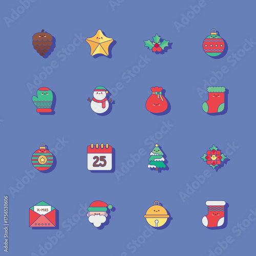 Linear Kawaii Christmas Icons Collection