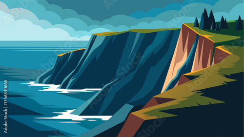 A rugged coastline with a sharp promontory rising up ting into the deep ocean below.