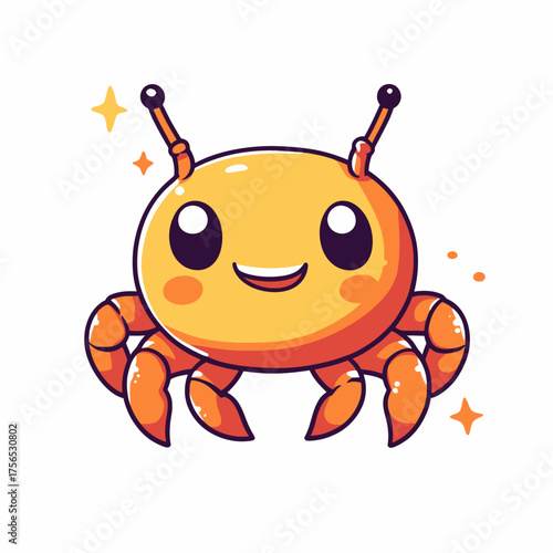 Adorable Happy Crab Cartoon Character Illustration with Sparkling Details.