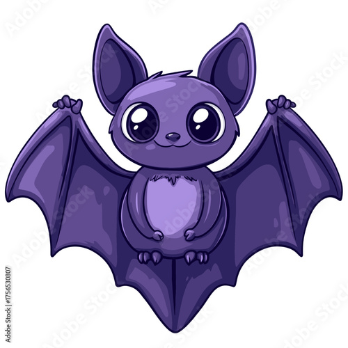 Adorable Purple Bat Cartoon with Big Eyes and Open Wings.