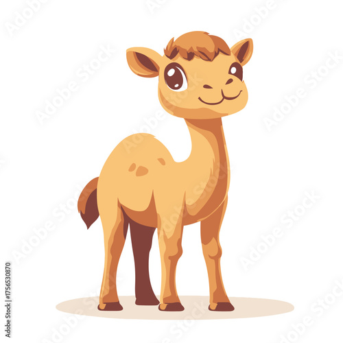 Cute Cartoon Baby Camel Standing Adorable Desert Animal Illustration.
