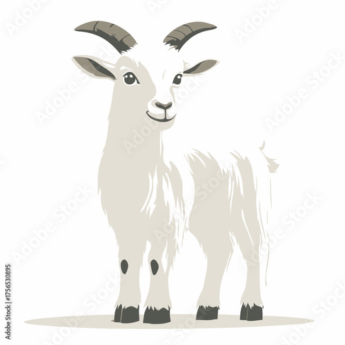 Cute White Goat Standing Isolated on a White Background.
