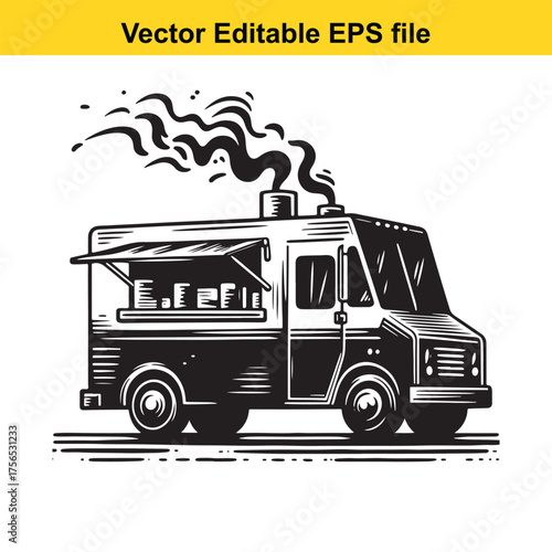 vector art of food truck illustration with steam rising, vector graphic