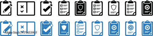 clipboard icons with checklists shield and gear for task management ui vector asset pack